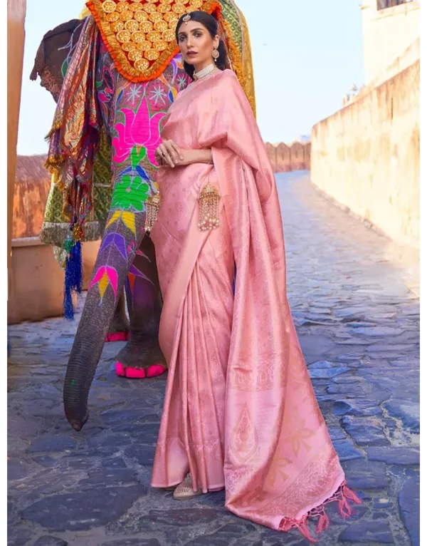 Kubera_Pattu_Baby_Pink_Softy_Silk_Saree_With_Ethnic_Motif_Copper_Zari_With_Unstitched_Blouse_Piece