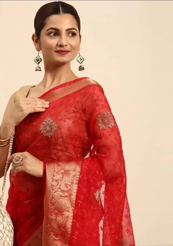 Organza_Silk_Resham_Embroidery_Saree_With_Tassels_With_Unstitched_Blouse_Piece