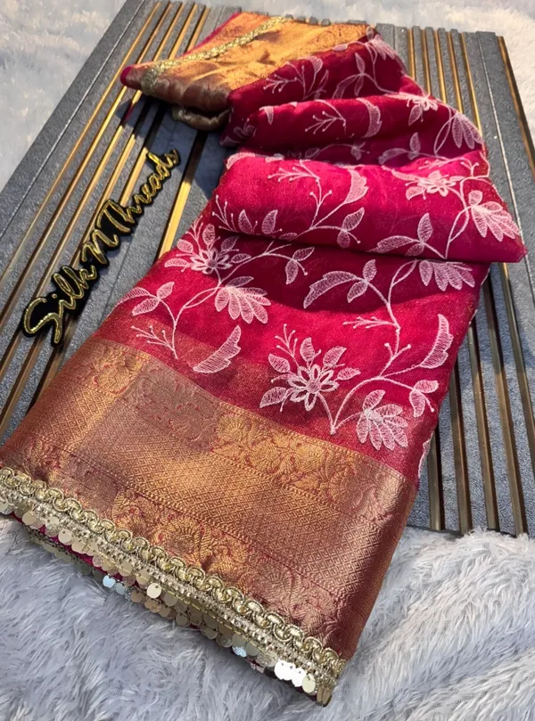 Organza_Shimmer_Silk_Chikankari_Embroidery_Saree_With_Designer_Lace