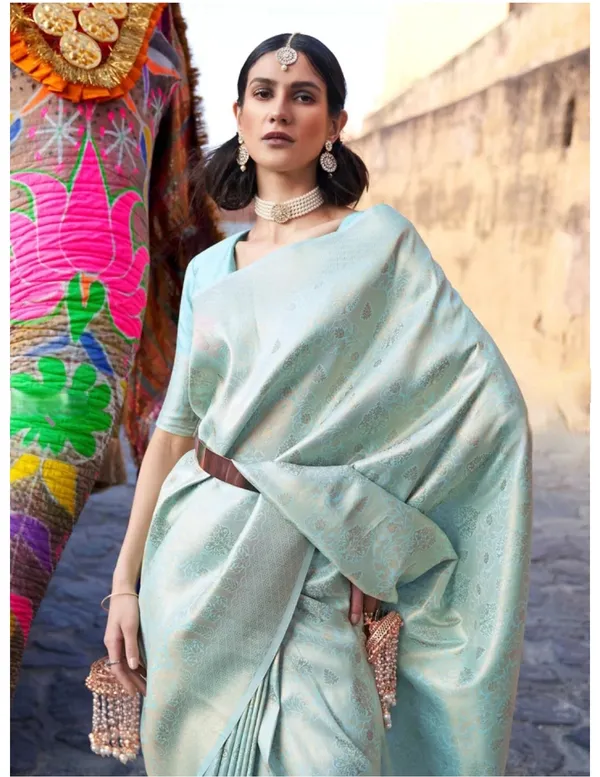 Kubera_Pattu_Sky_Blue_Softy_Silk_Saree_With_Ethnic_Motif_Copper_Zari_With_Unstitched_Blouse_Piece