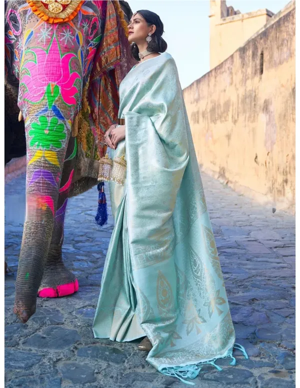 Kubera_Pattu_Sky_Blue_Softy_Silk_Saree_With_Ethnic_Motif_Copper_Zari_With_Unstitched_Blouse_Piece