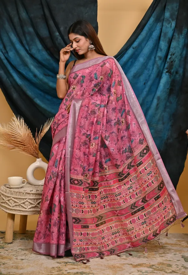 Pink_Cotton_Linen_Digital_Print_Saree_With_Unstitched_Blouse_Piece
