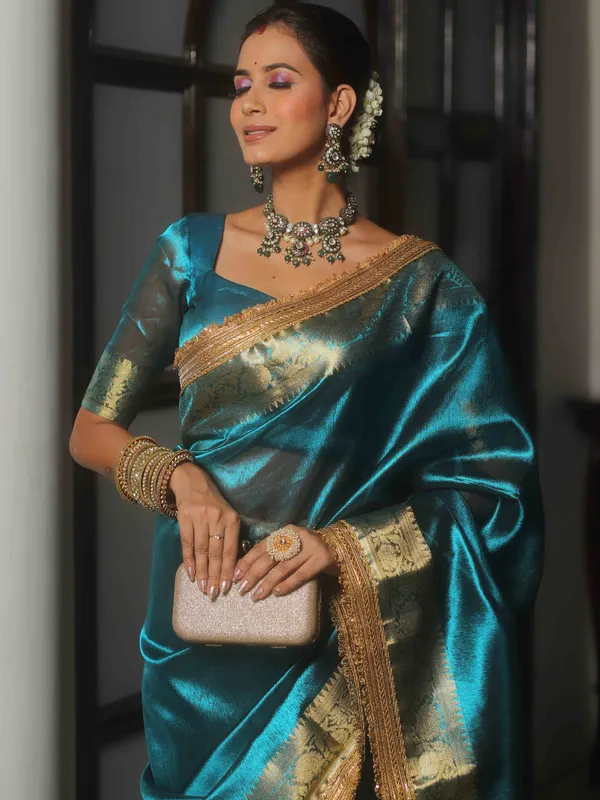 Banarasi_Tissue_Silk_Saree_with_Dual_Tone_Pattern_and_Designer_Lace