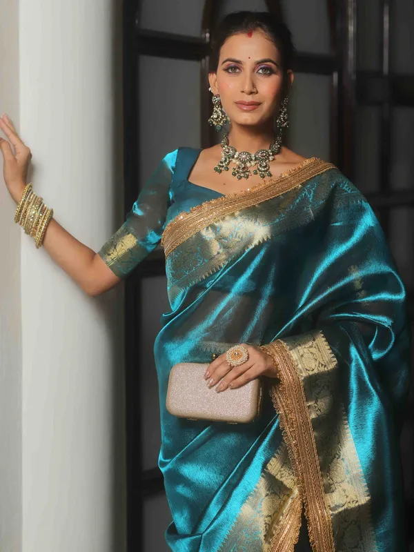 Banarasi_Tissue_Silk_Saree_with_Dual_Tone_Pattern_and_Designer_Lace
