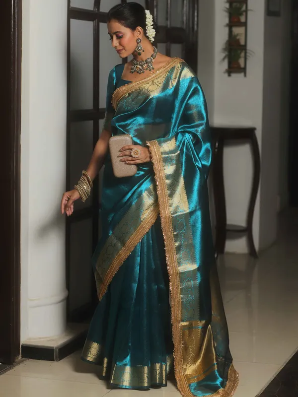 Banarasi_Tissue_Silk_Saree_with_Dual_Tone_Pattern_and_Designer_Lace