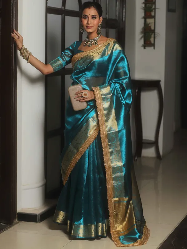Banarasi_Tissue_Silk_Saree_with_Dual_Tone_Pattern_and_Designer_Lace