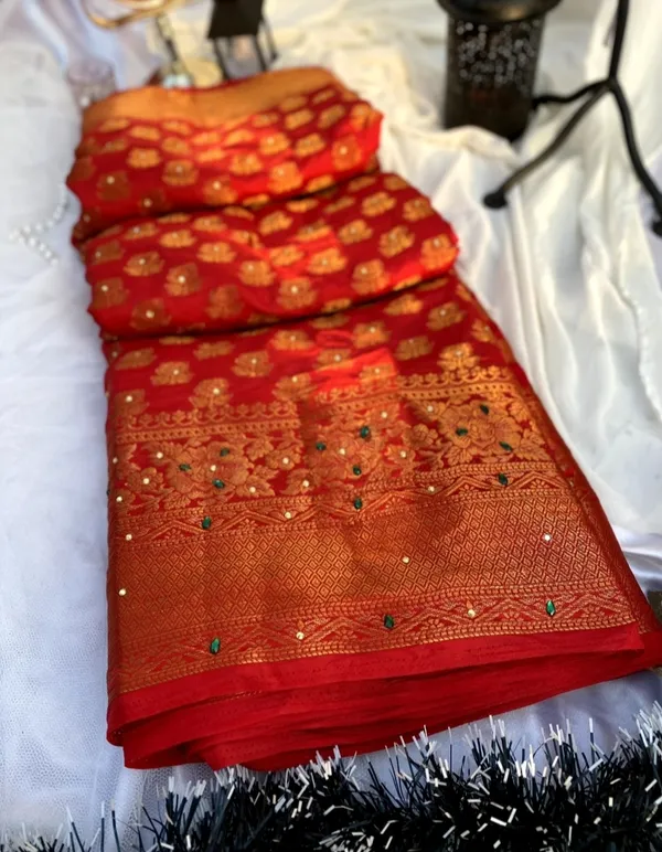 Banarasi_Silk_Multicolour_Stone_Saree_with_Tassels_With_Unstitched_Blouse_Piece
