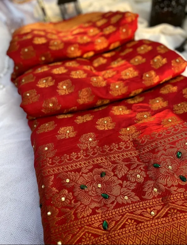 Banarasi_Silk_Multicolour_Stone_Saree_with_Tassels_With_Unstitched_Blouse_Piece