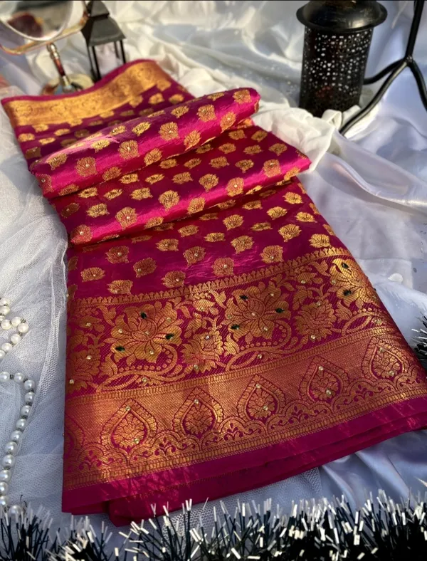 Banarasi_Silk_Multicolour_Stone_Saree_with_Tassels_With_Unstitched_Blouse_Piece