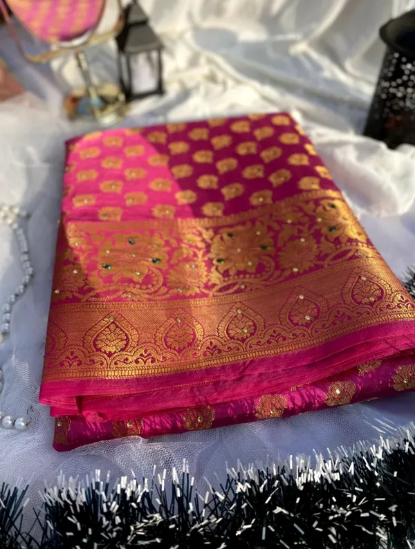 Banarasi_Silk_Multicolour_Stone_Saree_with_Tassels_With_Unstitched_Blouse_Piece