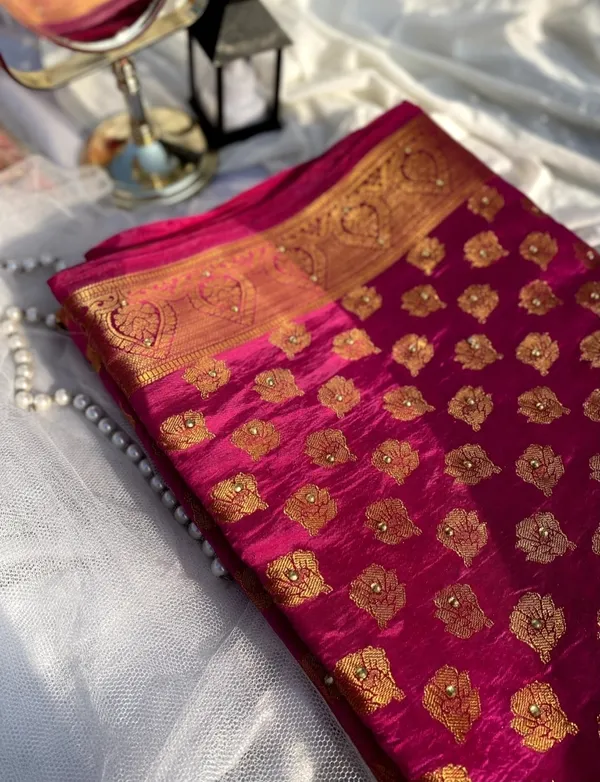 Banarasi_Silk_Multicolour_Stone_Saree_with_Tassels_With_Unstitched_Blouse_Piece