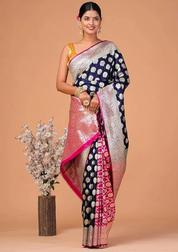 Banarasi_Navy_Blue_Semi_Katan_Silk_Patli_Design_Saree_With_Unstitched_Blouse_Piece