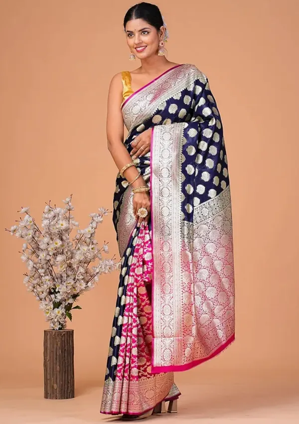 Banarasi_Navy_Blue_Semi_Katan_Silk_Patli_Design_Saree_With_Unstitched_Blouse_Piece