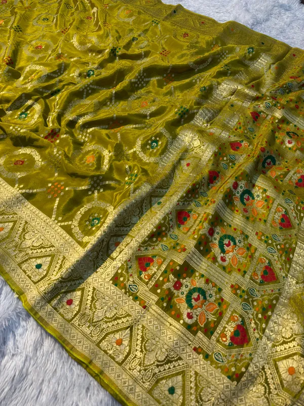 Dusty_Mustard_Pure_Viscose_Chinon_Silk_Bandhani_Saree_With_Unstitched_Blouse_Piece