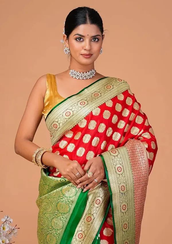 Red_Banarasi_Semi_Katan_Silk_Patli_Design_Saree_With_Unstitched_Blouse_Piece