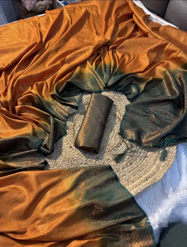 Kubera_Pattu_Mustard_Softy_Silk_Saree_With_Ethnic_Motif_Copper_Zari_With_Unstitched_Blouse_Piece