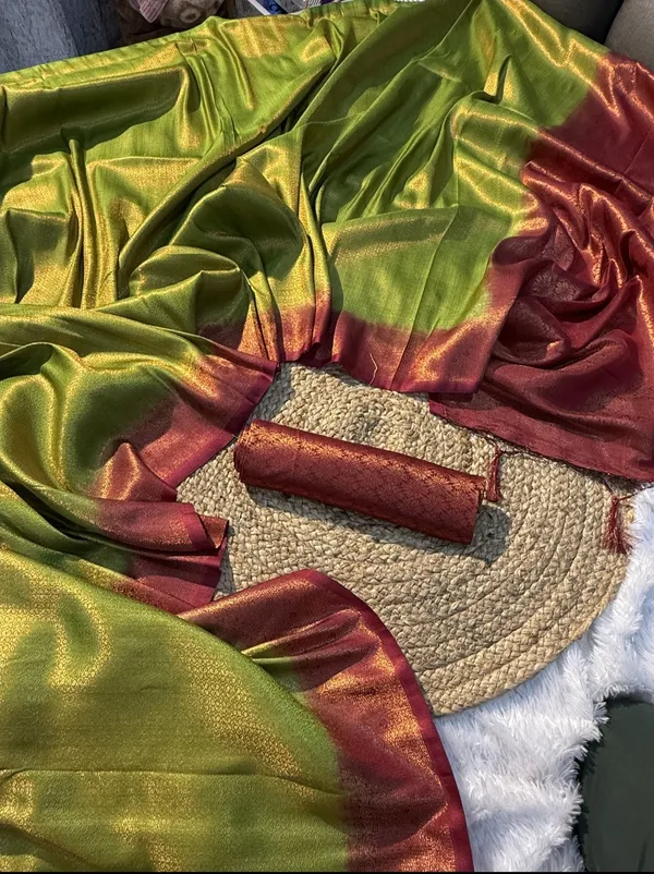 Kubera_Pattu_Mehendi_Softy_Silk_Saree_With_Ethnic_Motif_Copper_Zari_With_Unstitched_Blouse_Piece