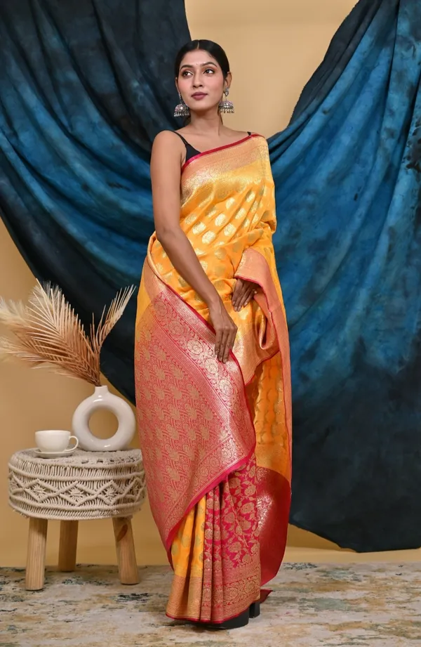 Banarasi_Gold_Semi_Katan_Silk_Patli_Design_Saree_With_Unstitched_Blouse_Piece
