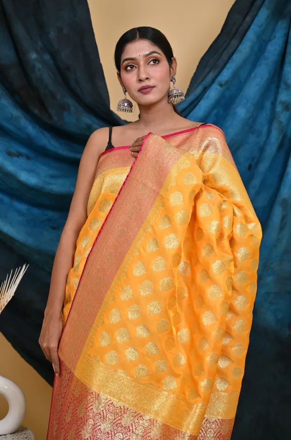 Banarasi_Gold_Semi_Katan_Silk_Patli_Design_Saree_With_Unstitched_Blouse_Piece