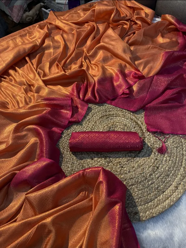 Kubera_Pattu_Peach_Softy_Silk_Saree_With_Ethnic_Motif_Copper_Zari_With_Unstitched_Blouse_Piece