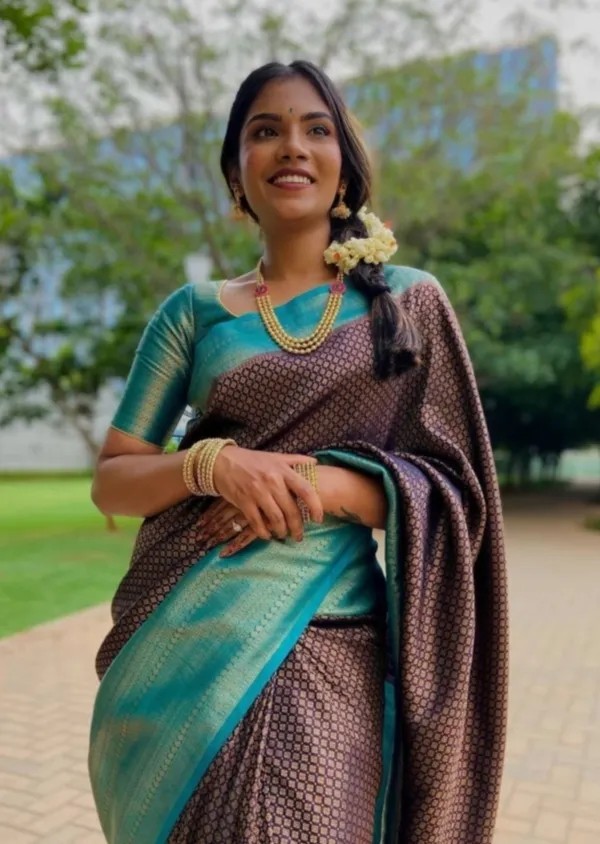 Kubera_Pattu_Navy_Blue_Softy_Silk_Saree_With_Ethnic_Motif_Copper_Zari_With_Unstitched_Blouse_Piece