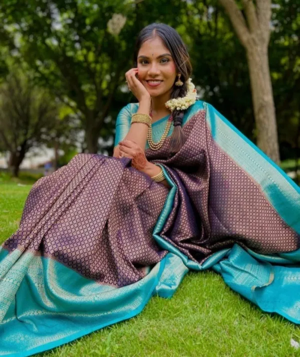 Kubera_Pattu_Navy_Blue_Softy_Silk_Saree_With_Ethnic_Motif_Copper_Zari_With_Unstitched_Blouse_Piece