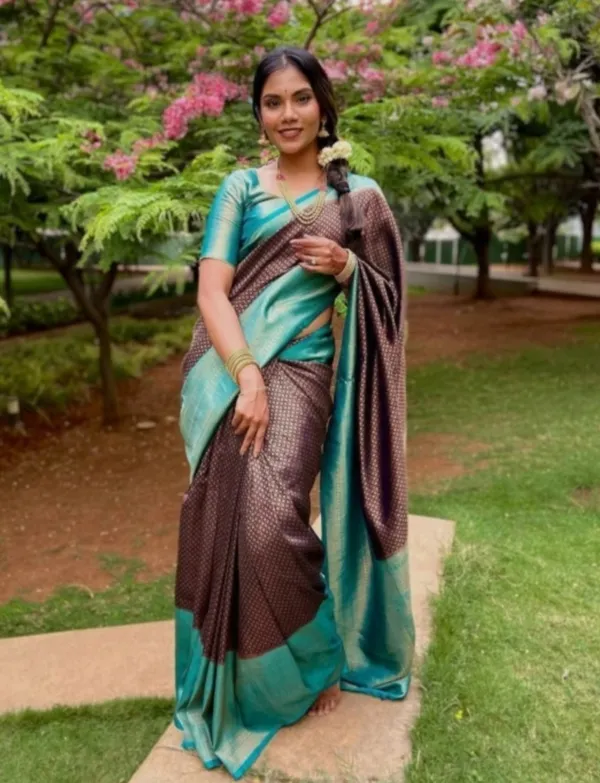 Kubera_Pattu_Navy_Blue_Softy_Silk_Saree_With_Ethnic_Motif_Copper_Zari_With_Unstitched_Blouse_Piece