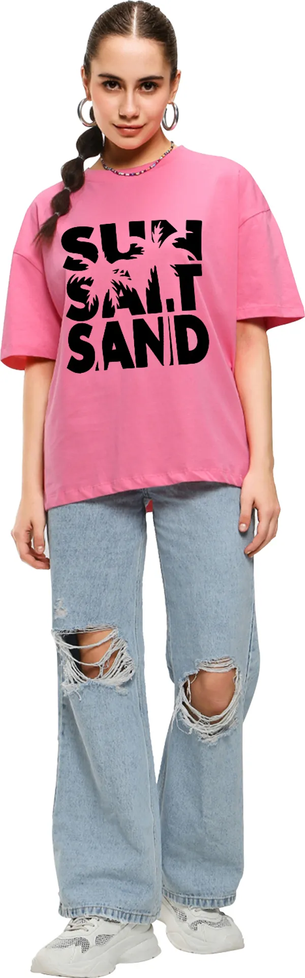 Pink_Cotton_Blend_Printed_Round_Neck_Half_Sleeve_Oversized_T-Shirt_For_Women