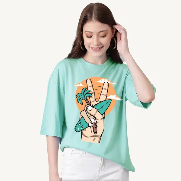 Green_Cotton_Blend_Printed_Round_Neck_Half_Sleeve_Comfort_Fit_&_Oversized_&_Regular_T-Shirt_For_Women