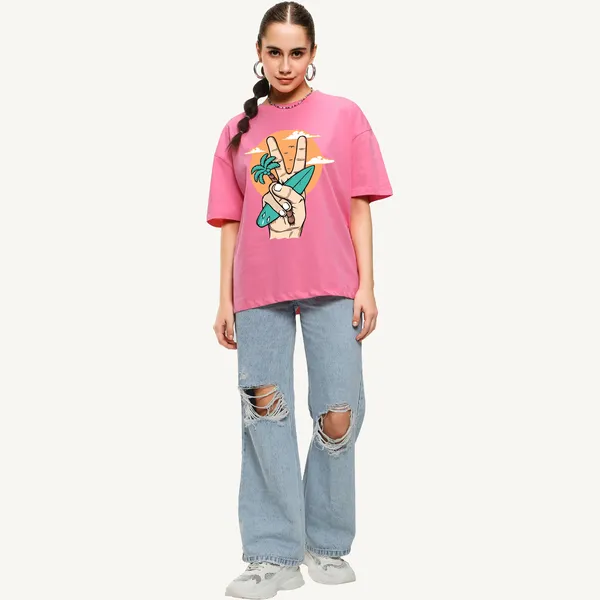 Pink_Cotton_Blend_Printed_Round_Neck_Half_Sleeve_Oversized_T-Shirt_For_Women
