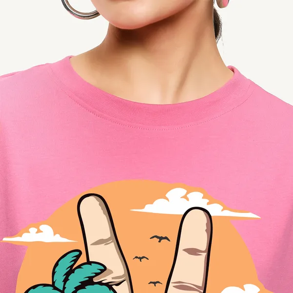 Pink_Cotton_Blend_Printed_Round_Neck_Half_Sleeve_Oversized_T-Shirt_For_Women