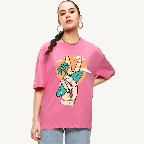 Pink_Cotton_Blend_Printed_Round_Neck_Half_Sleeve_Oversized_T-Shirt_For_Women