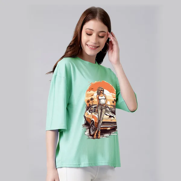Green_Cotton_Blend_Printed_Round_Neck_Half_Sleeve_Comfort_Fit_&_Oversized_&_Regular_T-Shirt_For_Women