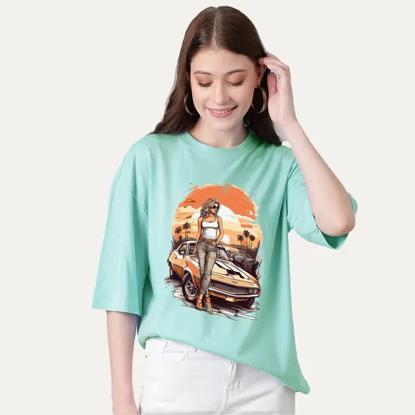 Green_Cotton_Blend_Printed_Round_Neck_Half_Sleeve_Comfort_Fit_&_Oversized_&_Regular_T-Shirt_For_Women