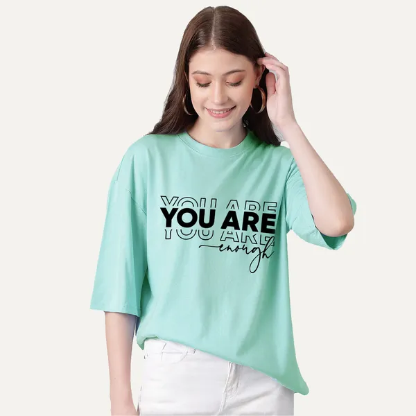Green_Cotton_Blend_Printed_Round_Neck_Half_Sleeve_Oversized_T-Shirt_For_Women