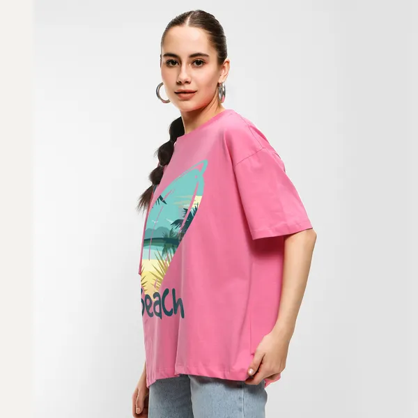 Pink_Cotton_Blend_Printed_Round_Neck_Half_Sleeve_Oversized_T-Shirt_For_Women