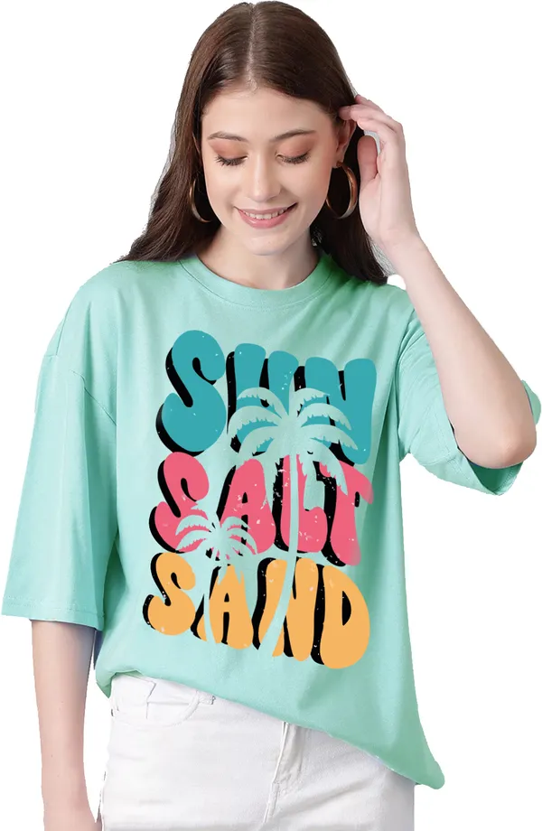 Green_Cotton_Blend_Printed_Round_Neck_Half_Sleeve_Oversized_T-Shirt_For_Women