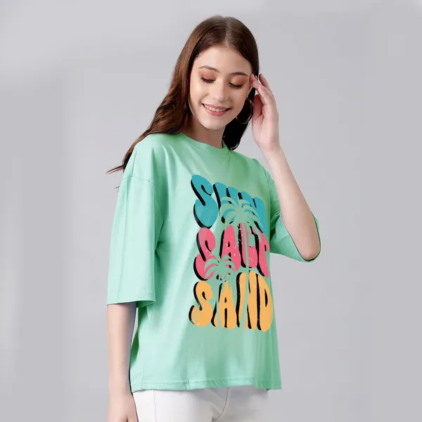 Green_Cotton_Blend_Printed_Round_Neck_Half_Sleeve_Oversized_T-Shirt_For_Women