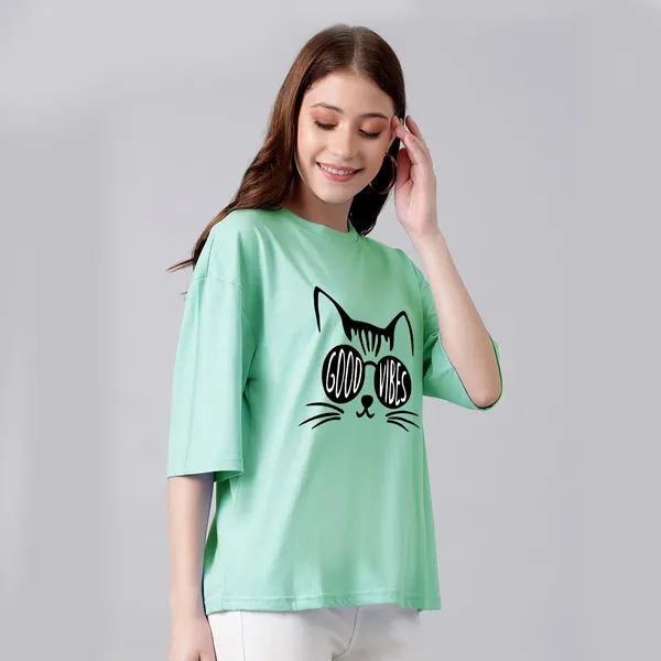 Light_Blue_Cotton_Blend_Printed_Round_Neck_Half_Sleeve_Regular_T-Shirt_For_Women