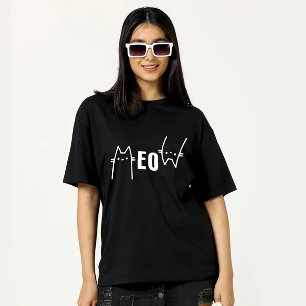 Black_Cotton_Blend_Printed_Round_Neck_Half_Sleeve_Oversized_T-Shirt_For_Women