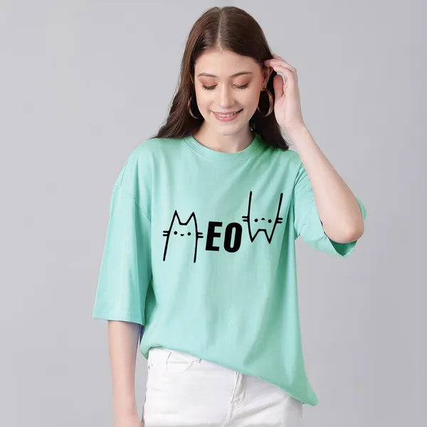 Green_Cotton_Blend_Printed_Round_Neck_Half_Sleeve_Oversized_T-Shirt_For_Women