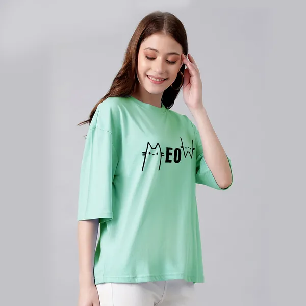 Green_Cotton_Blend_Printed_Round_Neck_Half_Sleeve_Oversized_T-Shirt_For_Women