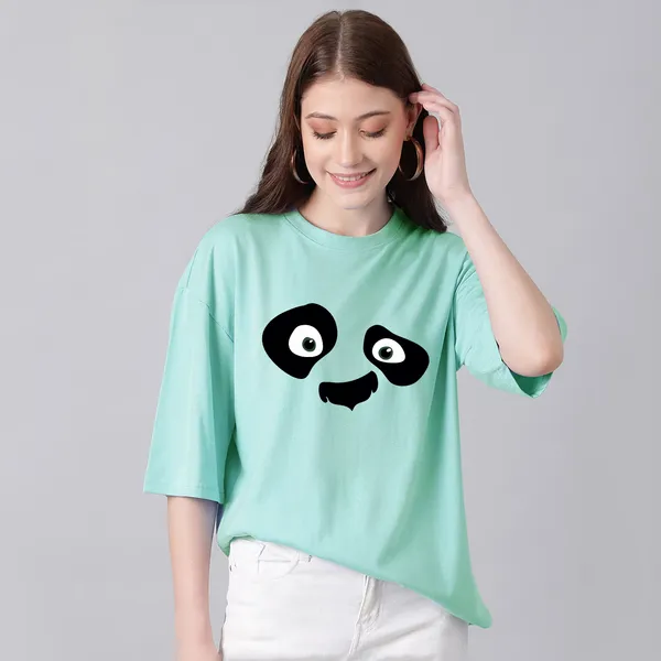 Green_Cotton_Blend_Printed_Round_Neck_Half_Sleeve_Oversized_T-Shirt_For_Women