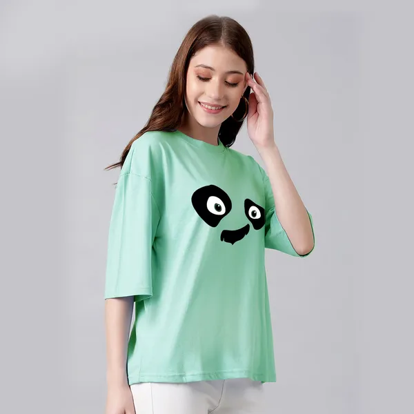 Green_Cotton_Blend_Printed_Round_Neck_Half_Sleeve_Oversized_T-Shirt_For_Women