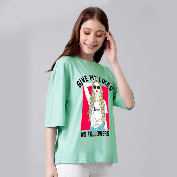 Green_Cotton_Blend_Printed_Round_Neck_Half_Sleeve_Oversized_T-Shirt_For_Women