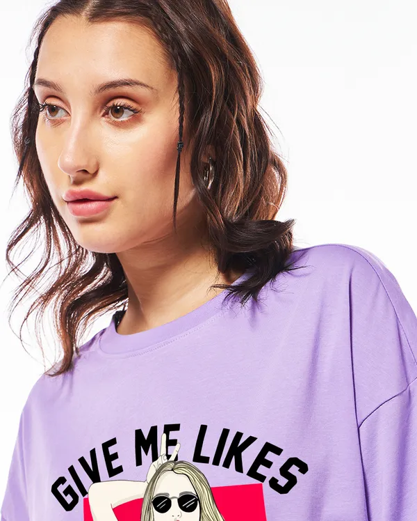 Purple_Cotton_Blend_Printed_Round_Neck_Half_Sleeve_Oversized_T-Shirt_For_Women