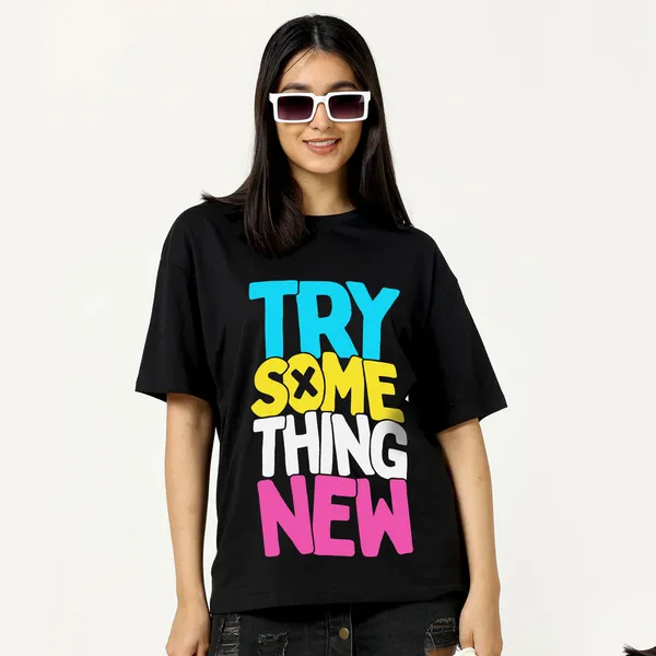 Black_Cotton_Blend_Printed_Round_Neck_Half_Sleeve_Oversized_T-Shirt_For_Women