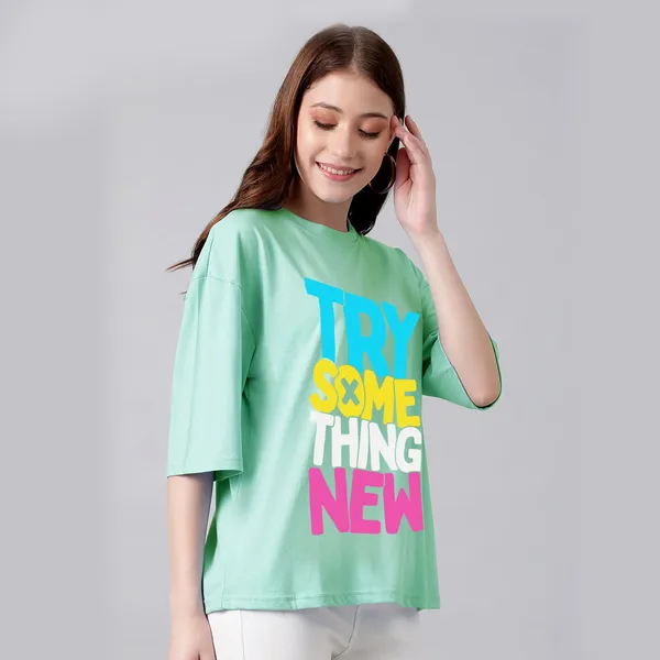 Green_Cotton_Blend_Printed_Round_Neck_Half_Sleeve_Oversized_T-Shirt_For_Women