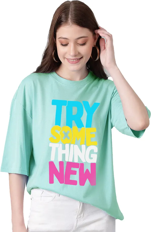 Green_Cotton_Blend_Printed_Round_Neck_Half_Sleeve_Oversized_T-Shirt_For_Women