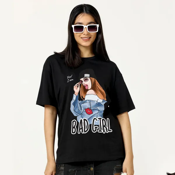 Black_Cotton_Blend_Printed_Round_Neck_Half_Sleeve_Oversized_T-Shirt_For_Women